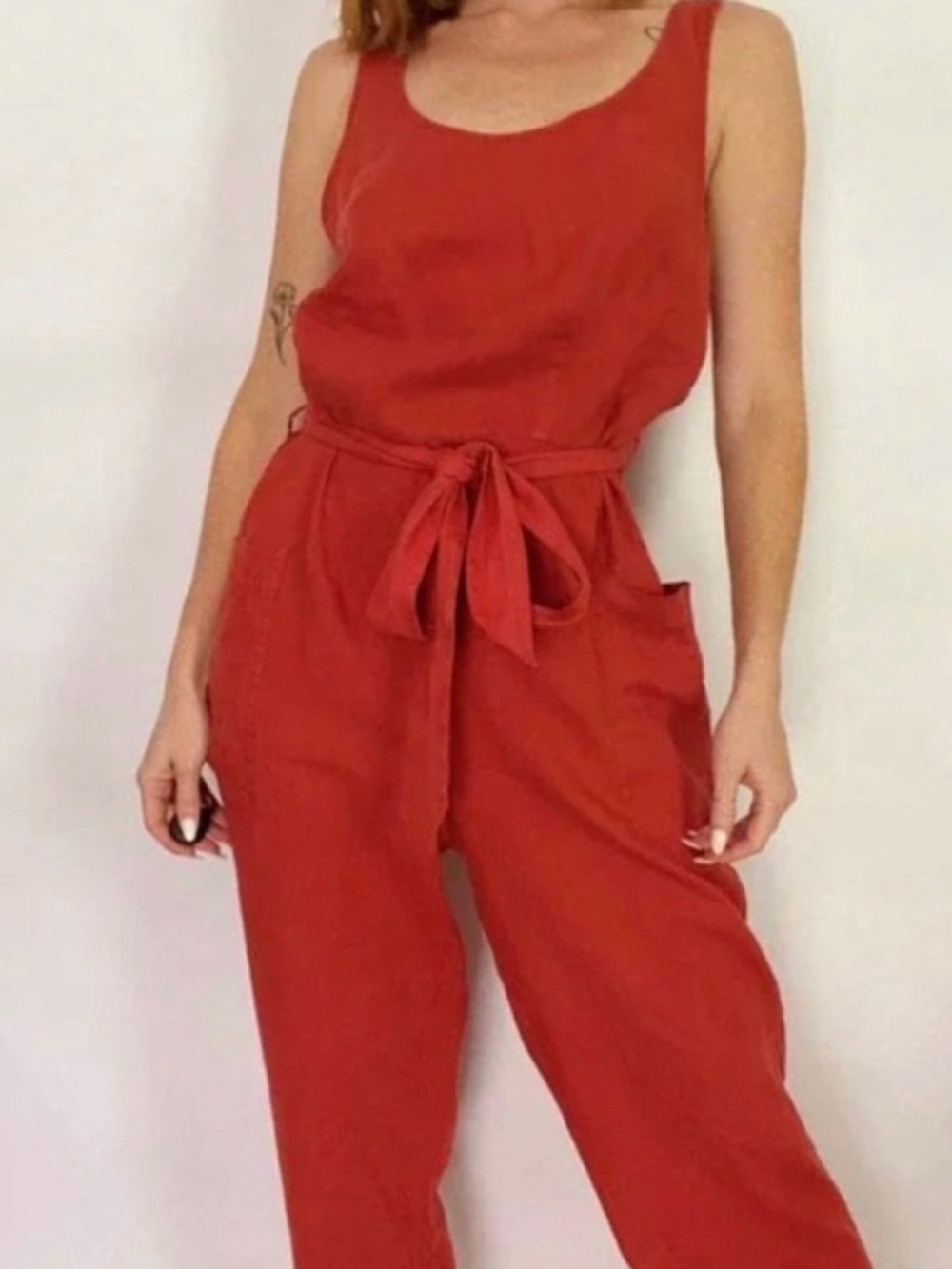 Rachel Zoe Rust Red Sleeveless Tie-Waist Jumpsuit